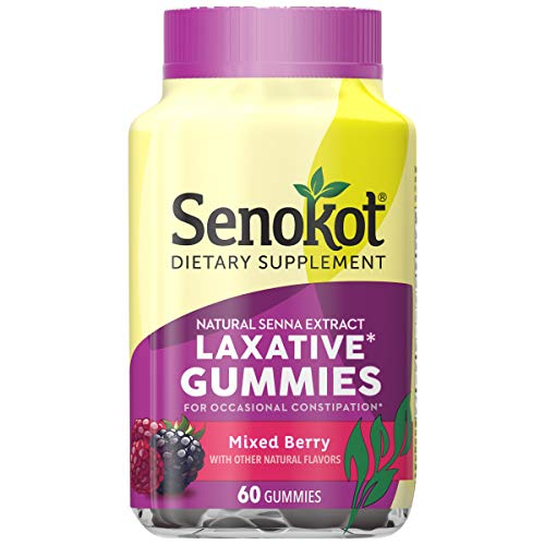 Senokot Dietary Supplement Laxative Gummies, Natural Senna Extract, Gentle, Overnight Relief from Occasional Constipation, Mixed Berry Flavor, 60 Count.