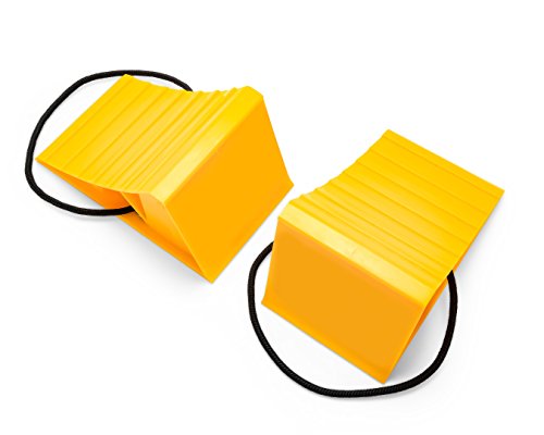 Camco Wheel Chock With Rope For Easy Removal, Helps Keep Your Trailer or RV In Place (Pack of 2) - 44471 , Yellow