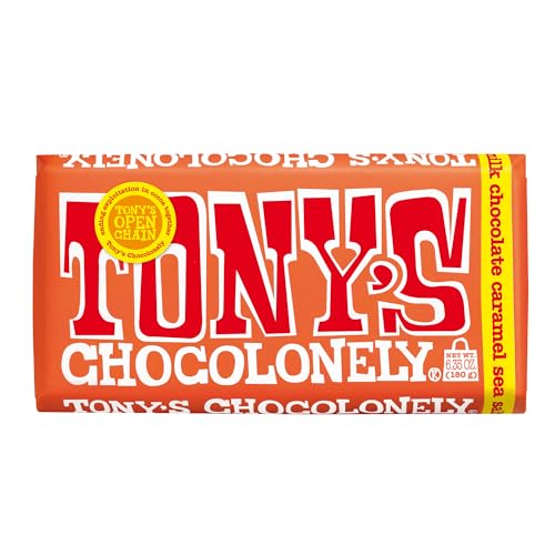 Tony's Chocolonely 32% Milk Chocolate Bar with Caramel and Sea Salt, Milk Caramel Sea Salt, 6.35 Ounce