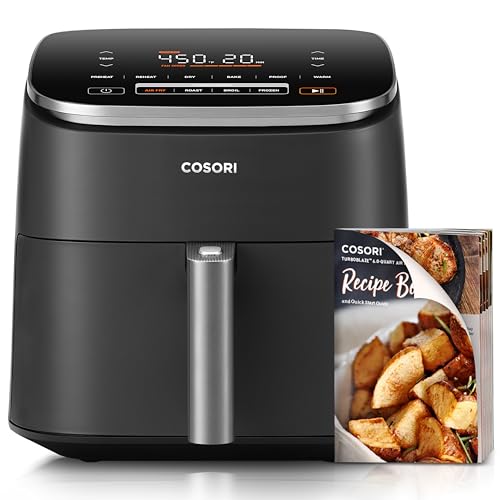 COSORI Air Fryer 6 Qt, 9-in-1 Functions, 5 Fan Speeds, Nutrition Facts for 100+ In-App Recipes, Faster Roast, Bake, Dehydrate, Reheat, Broil, Proof, 95% Less Oil, Dishwasher Safe, TurboBlaze, Gray