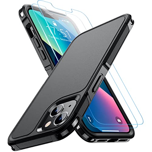 SPIDERCASE Designed for iPhone 13 Case/iPhone 14 Case, [10 FT Military Grade Drop Protection] [with 2 pcs Tempered Glass Screen Protector] Cover for iPhone 13 & 14 6.1 inch (Black)