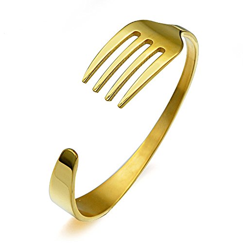 AOCHEE Fork Bracelet Stainless Steel Fork Bracelets for Men Fork Cuff Bangle Bracele(Gold)
