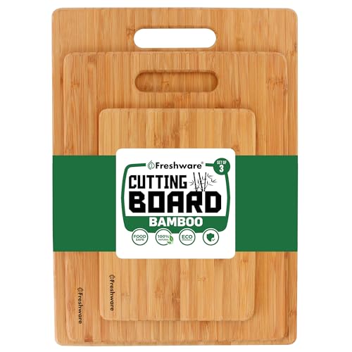 Bamboo Cutting Boards for Kitchen [Set of 3] Wood Cutting Board for Chopping Meat, Vegetables, Fruits, Cheese, Knife Friendly Serving Tray with Handles