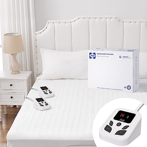 Sealy Heated Mattress Pad Queen Size 60x80 Inch with Dual Control 10 Heated Settings | Zone Heating Electric Mattress Pad | Auto Shut Off 1-9 Hours| Fit Up to 17' Deep Pocket | Machine Washable