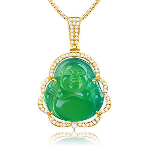 Buddha Necklace Green Jade Laughing Buddha Prendant Necklace 18K Gold Plated Buddha Chain Lucky Amulet Jewelry Gifts for Women Men Buddah Necklace for Women