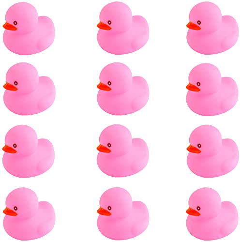 umbresen Pink Rubber Ducks Preschool Bath Toys Bathtub Duckies Gift for Baby Shower Infants Toddlers Car Pool Float Halloween Adults Party Favors Carnival Decorations (Small Pink 2.2''-12pcs)