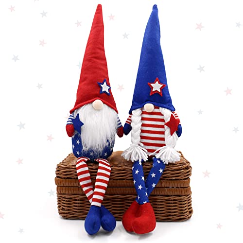 CiyvoLyeen 4th of July Gnomes Patriotic Couple Tomte for American Independence Day Gift Handmade Memorial Day Elf Dwarf Scandinavian Nisse Folklore Household Ornaments Home Tiered Tray Decorations