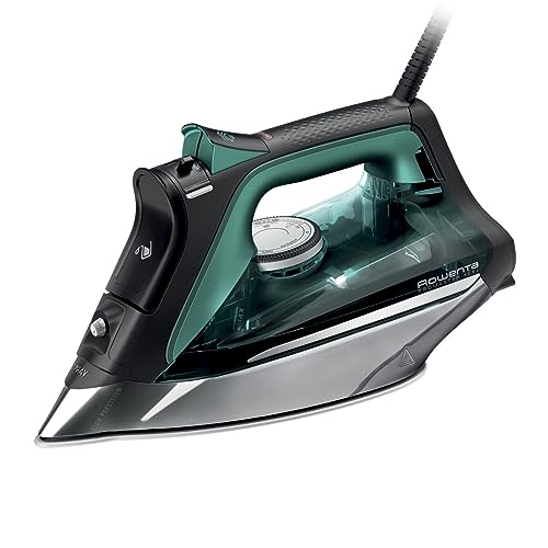 Rowenta Pro Master Stainless Steel Soleplate Steam Iron for Clothes, 210 g/min, 400 Microsteam Holes, Cotton, Wool, Poly, Silk, Linen, Nylon 1775 Watts Ironing, Garment Steamer, Green