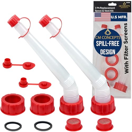 CM Concepts Gas/Water Can Long Angled Spill-Free Spout Nozzle & Vent Replacement Kit w/Filter Screen Old Style (2)