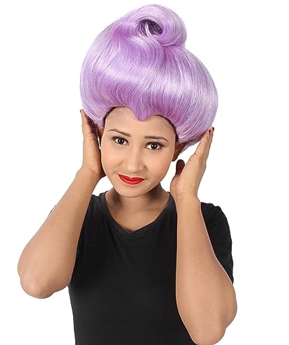 HPO Adult Women's Fairy Godmother Animated Fantasy Movie Wig, Multi-color option, Cosplay Halloween Costume Party, Breathable Capless Cap, Flame-retardant Synthetic Fiber (One Size, Purple)