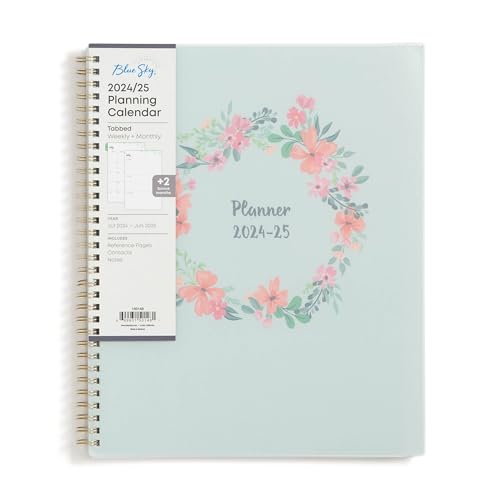 Blue Sky 2024-2025 Academic Year Weekly and Monthly Planner, 8.5' x 11', Frosted Flexible Cover, Wirebound, Laurel (150148)