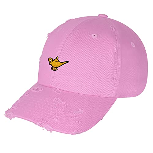 JPAK Genie Lamp Vintage Dad Hat Frayed Embroidered Cap Magic Lamp Pink