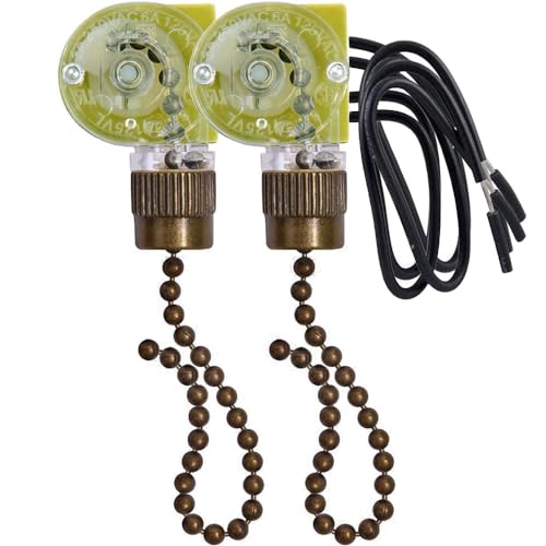 Ceiling Fan Light Switch Zing Ear ZE-109 E89885 Two-Wire Light Switch with Pull Chain Cords for Hunter Ceiling Light Fans Lamps and Wall Lights Replacement,(Bronze Pull Chain) 2 Pack