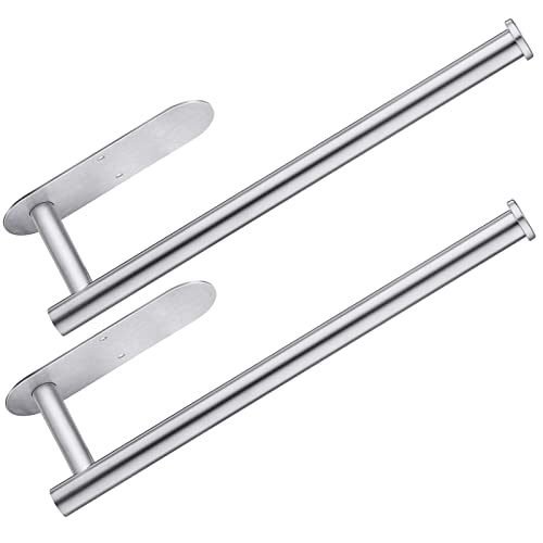 CUXIXA Paper Towel Holder Under Cabinet 2 Pack,Stainless Steel Paper Towel Holder Wall Mount for Kitchen, Bathroom, RV, Paper Towel Rack with Self Adhesive and Screws (Silver)