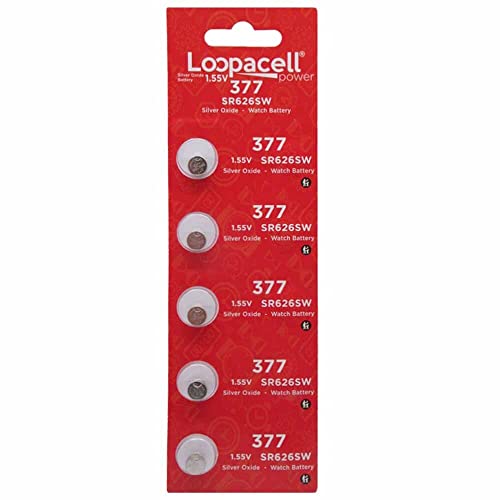 LOOPACELL 377/376 / SR626W / SR626SW / Silver Oxide Watch Batteries (Pack of 5) - 1.55V Long Lasting Coin Cell Battery for Watches, Toys, Decorations, Wristwatches, Remote Control, Mini Radio