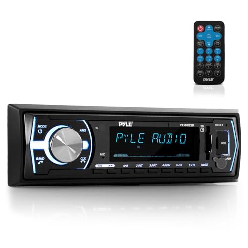 Pyle Marine Bluetooth Stereo Radio - 12v Single DIN Style Boat In dash Radio Receiver System with Built-in Mic, Digital LCD, RCA, MP3, USB, SD, AM FM Radio - Remote Control - PLMRB29B (Black)