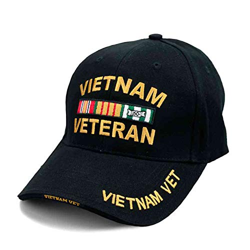 VetFriends.com Vietnam Veteran Hat for Men Embroidered Black Cap with Service Ribbons US Viet NAM War Veterans Day