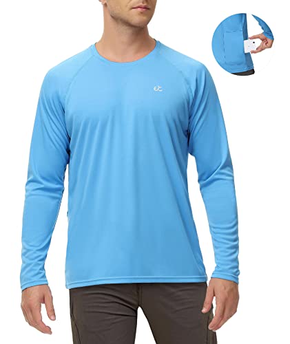 Ewedoos Swim Shirts for Men Rash Guard with Pocket UPF 50+ UV Sun Protection Fishing Shirts Long Sleeve Sun Shirt Outdoor Sky Blue