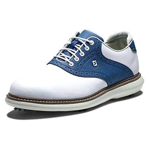 FootJoy Men's Traditions Previous Season Style Golf Shoe, White/Light Navy, 9.5