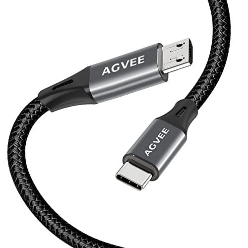 AGVEE 2 Pack 1ft USB-C OTG to Micro USB Cable, Braided Charger Data Sync Cord Charging Wire Adapter for Samsung Galaxy S7 S6, J7, J3, LG, PS4, Kindle, PS4 Xbox Controller, Android Phone, Dark Gray