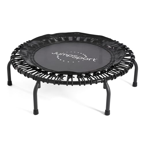 JumpSport 430 Home 44 Inch Low Impact Adult Mini Exercise Fitness Rebounder Trampoline with Streaming Videos and Workout DVDs, Black