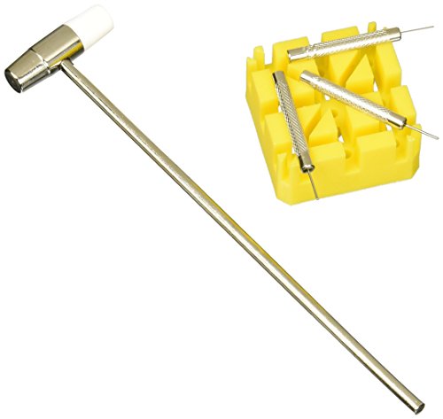 SE JT6218 5-Piece Watch Band Link Remover Kit - Includes Dual Head Hammer, Band Holder, Pin Punches (0.8, 0.9, 1.0mm) for DIY Watch Adjustments and Repairs