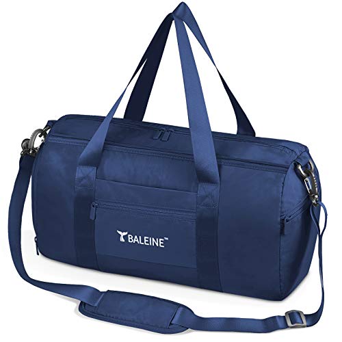 BALEINE Gym Bag for Women and Men, Small Duffel Bag for Sports, Gyms and Weekend Getaway, Waterproof Dufflebag with Shoe and Wet Clothes Compartments, Lightweight Carryon Gymbag (Blue)