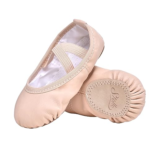 Stelle Ballet Shoes for Girls Toddler Ballet Slippers Soft Leather Boys Dance Shoes for Toddler/Little Kid/Big Kid (Ballet Pink, 2ML)