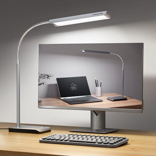 LEPOWER-TEC LED Desk Lamp for Home Office, 750LM Eye-Caring Reading Desk Light, 12W Gooseneck Lamp for Desk, Touch Table Lamp with 3 Timer Function, 60 Lighting Modes, Bright Desk Lamps for Study