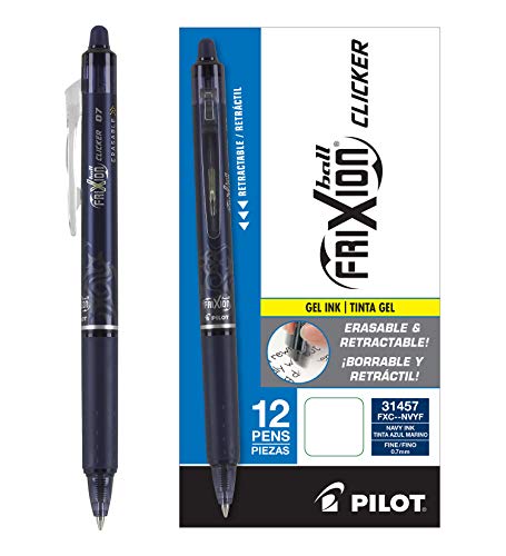 Pilot, FriXion Clicker Erasable Gel Pens, Fine Point 0.7 mm, Pack of 12, Navy Blue