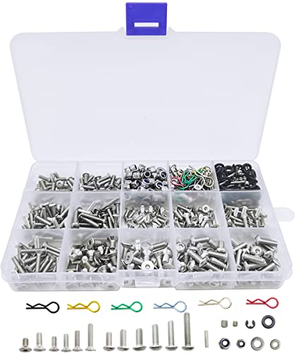 HOPLEX 710pcs Universal RC Screw Kit 304 Stainless Steel Screws Assortment Set, Hardware Fasteners for Traxxas Axial Redcat HPI Arrma SCX10 Losi 1/8 1/10 1/12 1/16 Scale RC Cars Trucks Crawler