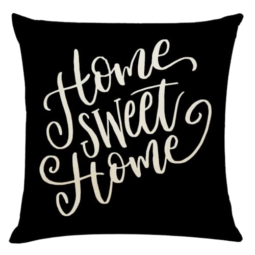 HYZUIMEI Home Sweet Home Theme Pillow Cases Sweetheart Present Throw Pillow Cover ，18 X 18 Inch Black Linen Cushion Cover, for Bedroom Bed Outdoor Car Couch Sofa