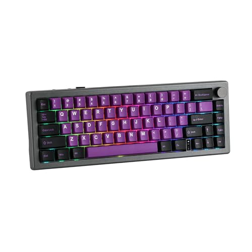 EPOMAKER EK68 65% Wireless Gaming Keyboard, Hot Swappable Gasket Mechanical Keyboard with Metal Knob, Bluetooth 5.0/2.4Ghz Wireless/USB-C Wired Custom Keyboard (Black Purple, Flamingo Switch)