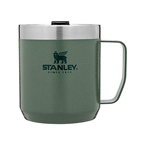 Stanley Stay Hot Camp Mug - Durable 18/8 Stainless Steel Insulated Mug - Splash-Free Tritan Drink-Thru Lid - 12 OZ - Hammertone Green