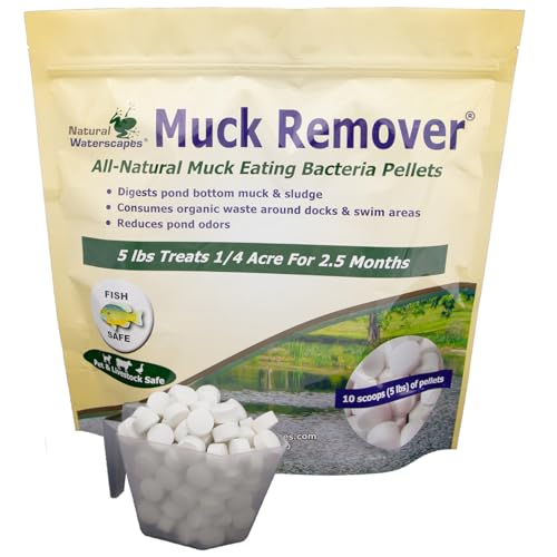 Muck Remover Pellets 5 lb (10 Scoops) | Pond Tablets Treat 1.25 Acres | Lake Muck Remover, Pond Sludge Reducer | Farm Pond Treatment