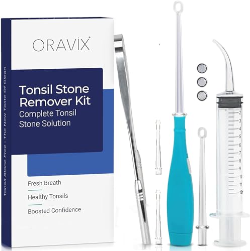 ORAVIX Tonsil Stone Removal Kit - Tonsil Stone Remover - Tonsillolith Remover Tool - Tonsil Cleaner - Fight Bad Breath - Tonsil Stone Removal Tool - Oral Irrigator - Tongue Scraper - 7 Pieces
