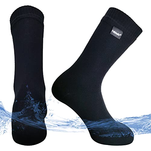 Fullsheild Men’s Waterproof Hiking Socks, Unisex Breathable Outdoor Athletic Hiking Wading Trail Running Skiing Crew Socks Black XL