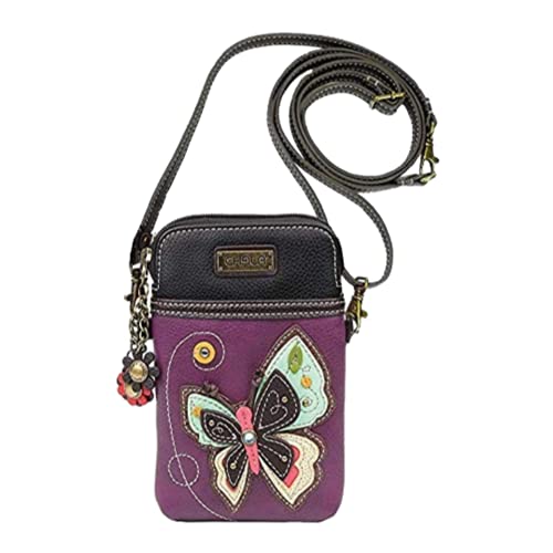 CHALA Cell Phone Crossbody Purse-Women PU Leather/Canvas Multicolor Handbag with Adjustable Strap - New Butterfly - purple