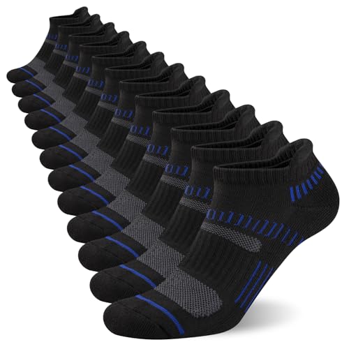 COOPLUS Mens Ankle Socks Athletic Cushioned Breathable Low Cut Tab With Arch Support - 6 Pairs