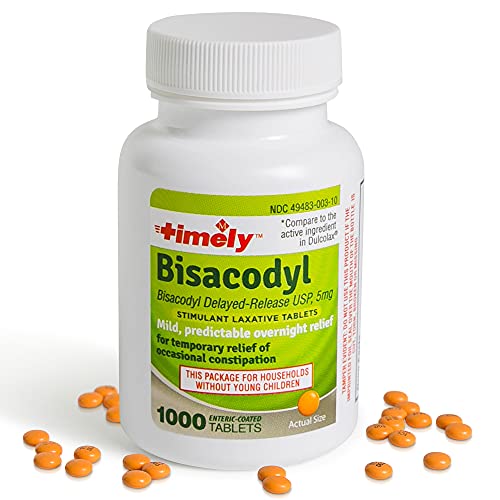 TIME-CAP LABS, INC. Timely Bisacodyl 5mg - 1000 Tablets - Laxatives for Constipation Relief - Compared to The Active Ingredients in Dulcolax - Gentle, Dependable Constipation Relief for Adults