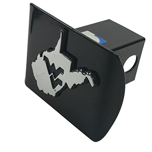 West Virginia WVU University Metal State Shaped Emblem on Black Metal Hitch Cover