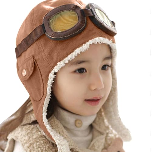 Ewanda store Unisex Baby Kids' Pilot Aviator Fleece Warm Hat Cap with Earmuffs(Brown)
