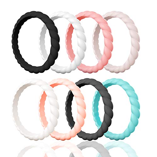 Egnaro Silicone Wedding Ring for Women,Seamless Thin and Stackble Braided Rubber Wedding Bands Rubber Rings for Women…