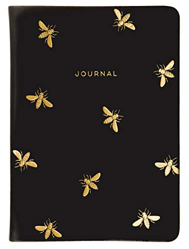 Eccolo Gold Bees Writing Journal, 256 Lined Page Notebook, Faux Leather Soft Cover, 5x7'