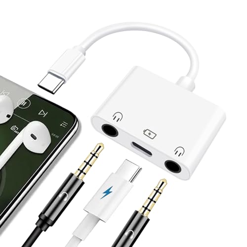 USB C to 3.5mm Headphone Splitter for iPad iPhone 15, 3 in 1 USB C to Dual Earphone Jack with PD Fast Charging Adapter Compatible with Samsung Galaxy Google Pixel and More