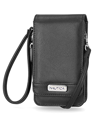 Nautica Catalina RFID Women’s Crossbody Bag, Vegan Leather Compact Cell Phone Shoulder Travel Purse Holder, Black