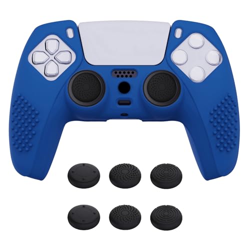eXtremeRate PlayVital Blue 3D Studded Edition Anti-Slip Silicone Cover Skin for ps5 Controller, Soft Rubber Case Protector for ps5 Wireless Controller with 6 Black Thumb Grip Caps