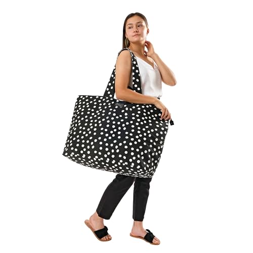Fit & Fresh All The Things Weekender Bag for Women, Large Tote Bag For Women, Travel Bag For Women, Overnight Bag, Beach Bag, Extra Large Tote Bag With Compartments, Black and White Dot