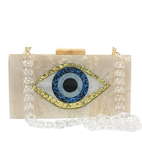 Evil Eye Clutch for Women Stylish Acrylic Box Evening Bag Glitter Party Banquet Purse Handbag (Beige)