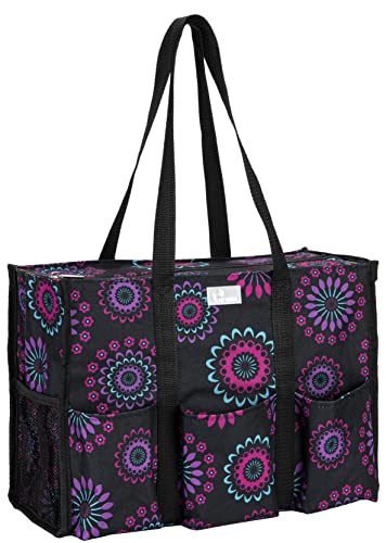 Pursetti Utility Tote with Pockets & Compartments-Perfect Nurse Tote Bag, Teacher Bag, Work Bags for Women & Craft Tote (Medium, Purple Circle)